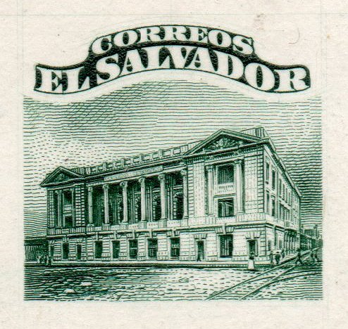 Detail: ABN Co. stamp archive 1916 centre only timbres-poste Briefmarken stamps El Salvador Tram Trolley Tranvia National Theatre teatro nacional 